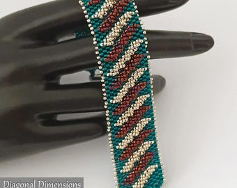DIAGONAL DIMENSIONS Bracelet - Beading Pattern - Peyote stitch with seed beads and embellishment