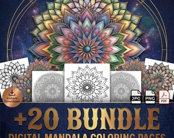 Mandala Coloring Pages Printable | 20 Adult Coloring Sheets PDF | Digital Download Stress Relief Mindfulness Art Instant Download