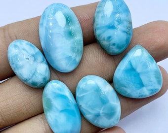 Lot de 6 cabochons de larimar, pierres précieuses naturelles de cabochon de larimar, pierres précieuses en vrac de meilleure qualité, cabochons de larimar, pierres précieuses en gros