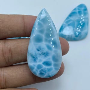 Top Quality AAA+++ Larimar Big Cabochon, Pear Shape Larimar Cabochon Gemstone Dominican, Republic Natural sky Blue Larimar Cabochon Gemstone