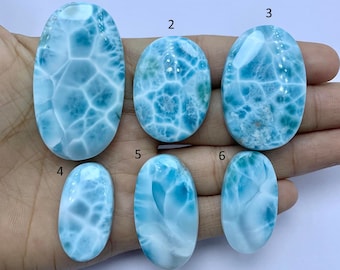 Forma ovalada Gran Larimar Cabujón, AAA++ Cabujón de alta calidad, Piedra preciosa de cabujón Larimar de color azul, Piedra preciosa suelta Larimar de República Dominicana