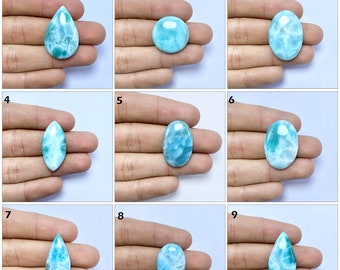 Natural Larimar Cabochon Gemstone, Blue Larimar Loose Gemstone, Handmade Cabochon Palam Flat Back Gemstone, Use For Making Jewelry