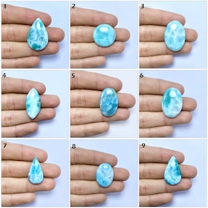 Natural Larimar Cabochon Gemstone, Blue Larimar Loose Gemstone, Handmade Cabochon Palam Flat Back Gemstone, Use For Making Jewelry zdjęcie 1