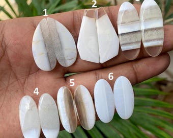 White Scolecite Cabochon Gemstone, Natural Scolecite Matching Pair Cabochon, Loose Gemstone, Flat Back Gemstone, Use For Making Jewelry