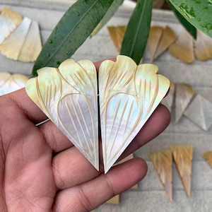 Mother of Pearl Gemstone, Beautiful Mother of Pearl Carving Pairs, Jewelry Making Handmade Cabochon Wholesale Matching Pair Pearl Gemstone