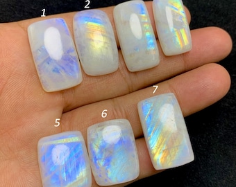 Grade Quality Natural Moonstone Cabochon, Natural Multi Fire Moonstone Gemstone, Cushion Shape Cabochon, Loose Gemstone, Making For Jewelry