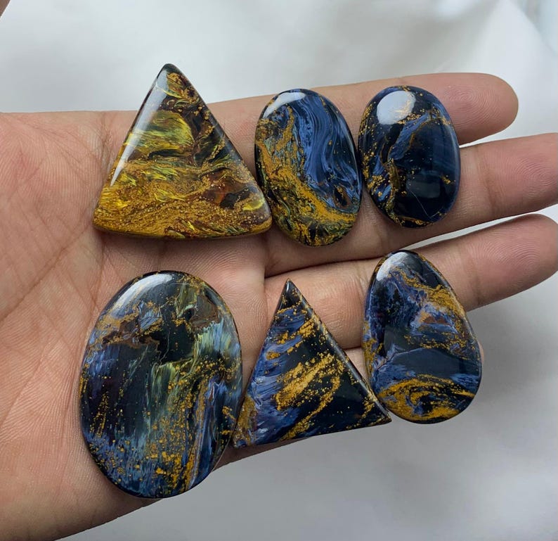 Utmärkt Pietersit Cabochon Ädelsten av högsta kvalitet, Naturlig Pietersit Ädelsten, Cabochon av blandade former, Ädelsten Pietersit, För Smycken bild 6