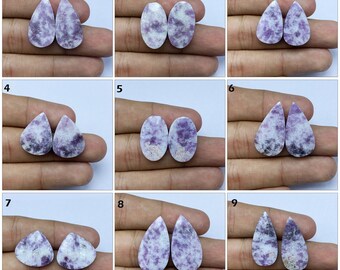Handmade Lepidolite Cabochon Pair, Loose Gemstone for Jewelry