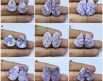 Natural Lepidolite Pair Cabochon, Handmade Loose Gemstone