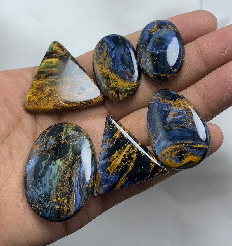 Utmärkt Pietersit Cabochon Ädelsten av högsta kvalitet, Naturlig Pietersit Ädelsten, Cabochon av blandade former, Ädelsten Pietersit, För Smycken bild 8