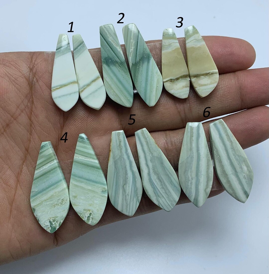 グリーンレースアゲートカボションペア、天然宝石イヤリング - Etsy 日本