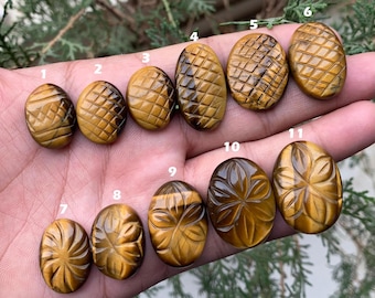 Natural Tiger Eye Carving Gemstone, Tigers Eye Carving, Oval Shape Tiger Eye, Hand Carved Crystal Yellow Tiger Eye Pendant Jewelry Gemstone
