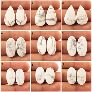 Howlite Cabochon, Natural Howlite Pair Cabochon, Matching Pair Cabochon Gemstone, Oval Pear Shape Howlite Cabochon, White Howlite Cabochon,