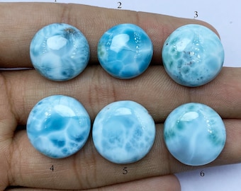 Round Shape Cabs, Natural Larimar Blue Color Gemstone, Best Quality Gemstone Cabochon, Flat Back Cabochon, Loose Gemstone Making For Jewelry