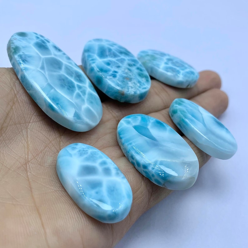 Oval Shape Big Larimar Cabochon, AAA Top Quality Cabochon, Blue Color Larimar Cabochon Gemstone, Dominican Republic Larimar Loose Gemstone image 3