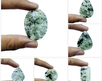 Naturlig grön prehnit cabochon | Blandad form, platt baksida, handpolerad