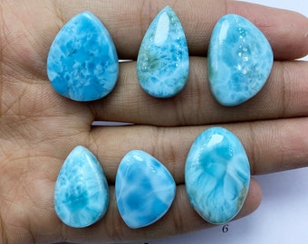 Pierres précieuses de qualité supérieure en cabochon de larimar, pierre précieuse de cabochon de larimar de couleur bleue, larimar de République dominicaine, pierre précieuse en vrac cabochon en forme de poire