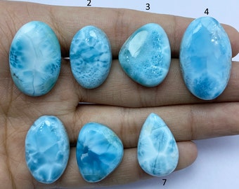 Natuurlijke Larimar Cabochon, Dominicaanse Republiek Steen, Mooie Blauwe Larimar Flat Back Cabochon Edelsteen, Handgemaakte Edelsteen, Gebruik voor sieraden