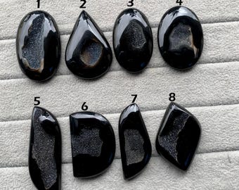 Black Window Druzy Gemstone Cabochon, Loose Gemstone for Pendant