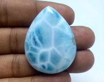 Top Quality AAA+++ Larimar Big Cabochon Pear Shape Larimar Cabochon Gemstone Dominican Republic Natural Dark Blue Larimar Cabochon Gemstone