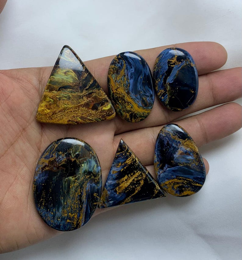 Utmärkt Pietersit Cabochon Ädelsten av högsta kvalitet, Naturlig Pietersit Ädelsten, Cabochon av blandade former, Ädelsten Pietersit, För Smycken bild 7
