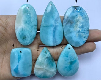 Big Larimar Drilled Cabochon Gemstone, Natural Larimar Cabochon, Dominican Republic Stone, Handmade Loose Cabochon Flat Back Cabs Gemstone,