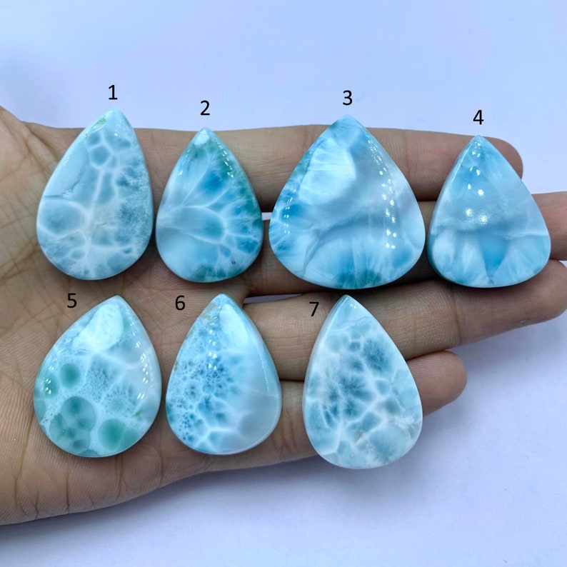 Pear Shape Big Larimar Cabochon, AAA Top Quality Cabochon, Blue Color Larimar Cabochon Gemstone, Dominican Republic Larimar Loose Gemstone image 1