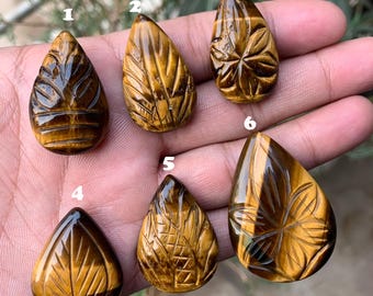 Hand Carved Tiger Eye Pear Gemstone, Jewelry Carving