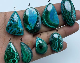 Piedra preciosa cabujón de malaquita crisocola hecha a mano, piedra verde y azul cielo