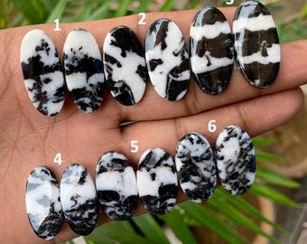Natural Zebra Calcite Pair Cabochon, Matching Pair Cabochon, Black Zebra Calcite Pair Gemstone, Oval Shape Loose Gemstone, Use For Jewelry
