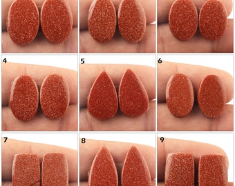 Pietra del sole d'oro, Cabochon di coppia di pietra del sole d'oro naturale, Coppia di abbinamento Baguette ovale a forma di pera Coppia, Cabochon, Pietra preziosa fatta a mano, per orecchini,