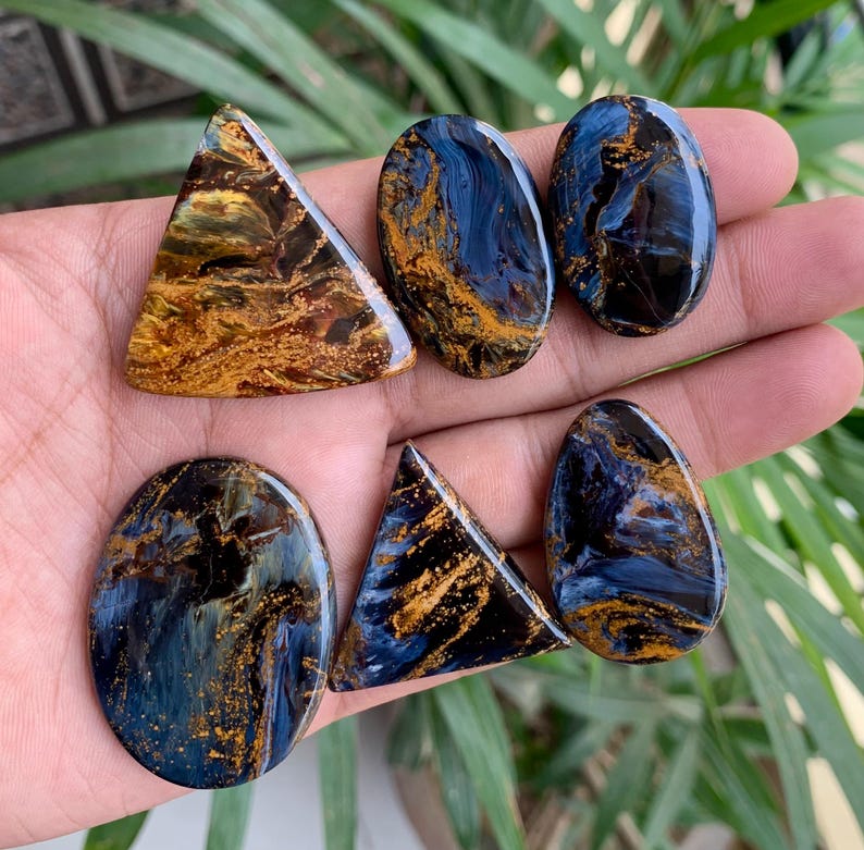 Utmärkt Pietersit Cabochon Ädelsten av högsta kvalitet, Naturlig Pietersit Ädelsten, Cabochon av blandade former, Ädelsten Pietersit, För Smycken bild 9