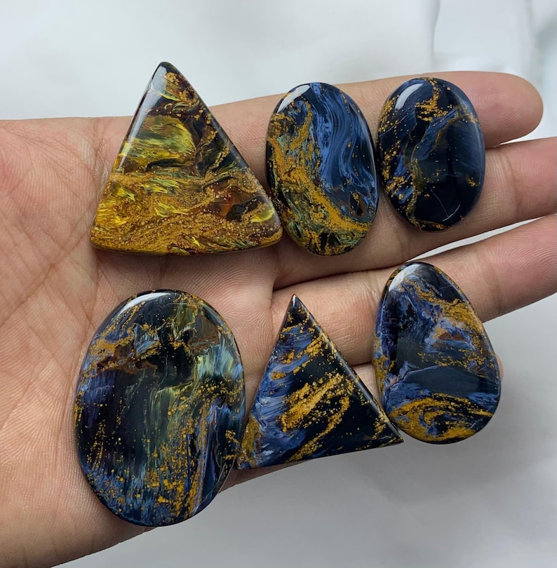 Utmärkt Pietersit Cabochon Ädelsten av högsta kvalitet, Naturlig Pietersit Ädelsten, Cabochon av blandade former, Ädelsten Pietersit, För Smycken bild 2