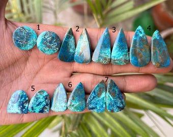 Natural Shattuckite Pair Cabochon, Shattuckite Gemstone Cabochon, Smooth Cabochon, Shattuckite Mix Shape Pair Cabochon, Use For Jewelry