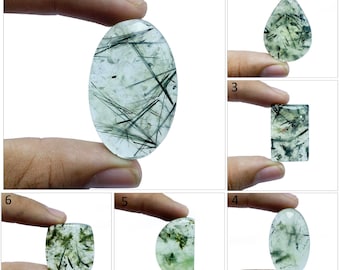 Grön Prehnit Cabochon, Naturlig Polerad Ädelsten, Handgjord Smyckestillverkning