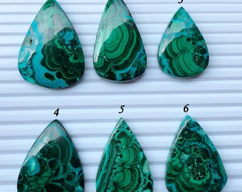 Cabujón de malaquita crisocola hecho a mano, piedra preciosa verde y azul cielo