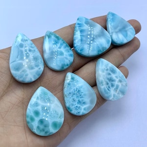 Pear Shape Big Larimar Cabochon, AAA Top Quality Cabochon, Blue Color Larimar Cabochon Gemstone, Dominican Republic Larimar Loose Gemstone image 2