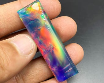 Multi Fire Aurora Opal Cabochon, Long Bar Doublet Gemstone (14x49 mm)