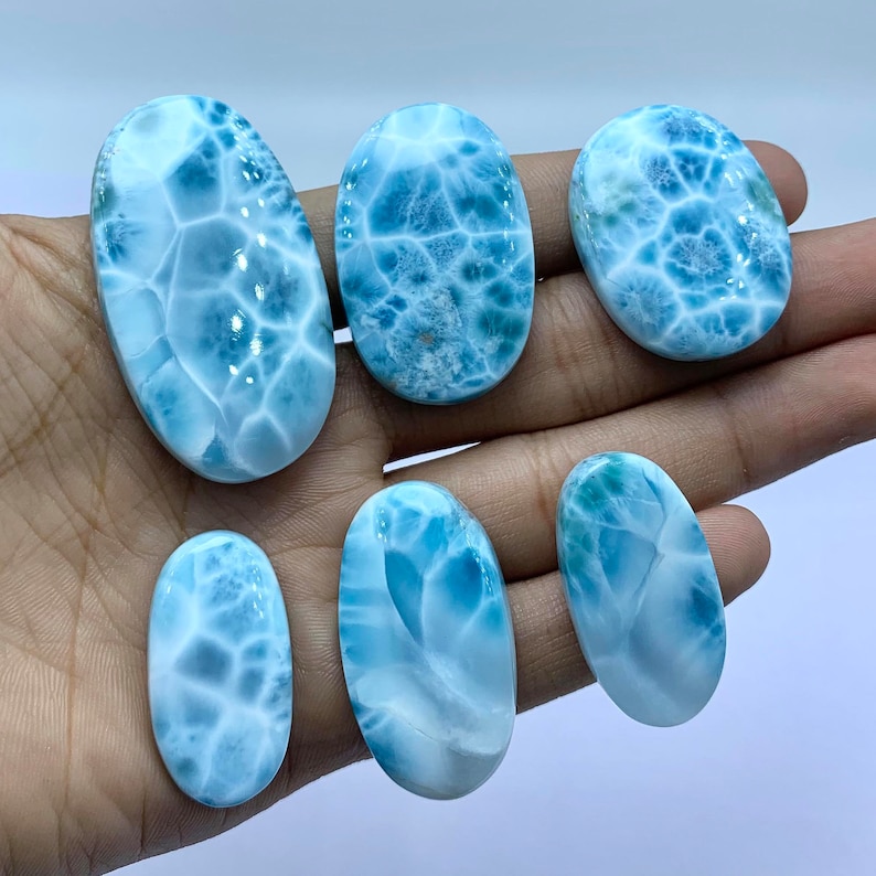 Oval Shape Big Larimar Cabochon, AAA Top Quality Cabochon, Blue Color Larimar Cabochon Gemstone, Dominican Republic Larimar Loose Gemstone image 4