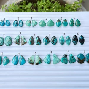 Coppia di cabochon di turchese tibetano, coppia di turchesi blu di forma mista per orecchini, piccoli cabochon con retro piatto