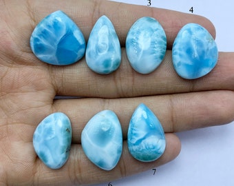 Pierres précieuses naturelles de couleur bleue larimar, cabochon de pierres précieuses de qualité AAA, pierre précieuse cabochon à dos plat, fabrication de pierres précieuses en vrac pour bijoux