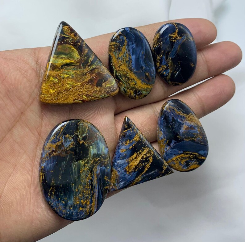 Utmärkt Pietersit Cabochon Ädelsten av högsta kvalitet, Naturlig Pietersit Ädelsten, Cabochon av blandade former, Ädelsten Pietersit, För Smycken bild 5