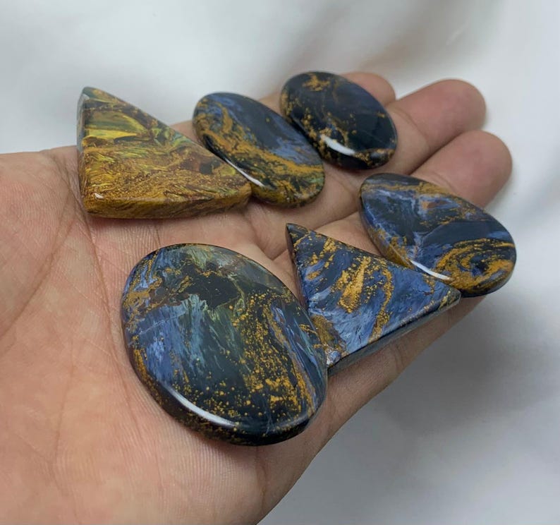 Utmärkt Pietersit Cabochon Ädelsten av högsta kvalitet, Naturlig Pietersit Ädelsten, Cabochon av blandade former, Ädelsten Pietersit, För Smycken bild 4