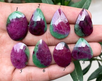 Faceted Ruby Zoisite Gemstone | Rose Cut, Flat Back