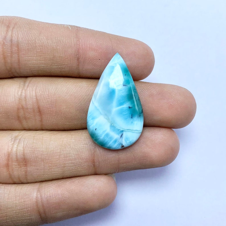 Natural Larimar Cabochon Gemstone, Blue Larimar Loose Gemstone, Handmade Cabochon Palam Flat Back Gemstone, Use For Making Jewelry 28x18x4 MM 3.55 GM