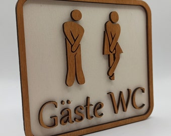 Gäste WC | WC Toiletten Türschild aus Holz | Gästetoilette | mehrfarbig | Beschriftung personalisierbar | eckig