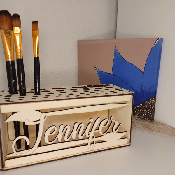 Personalisierter Pinselhalter aus Holz, Geschenkidee für Maler und Künstler