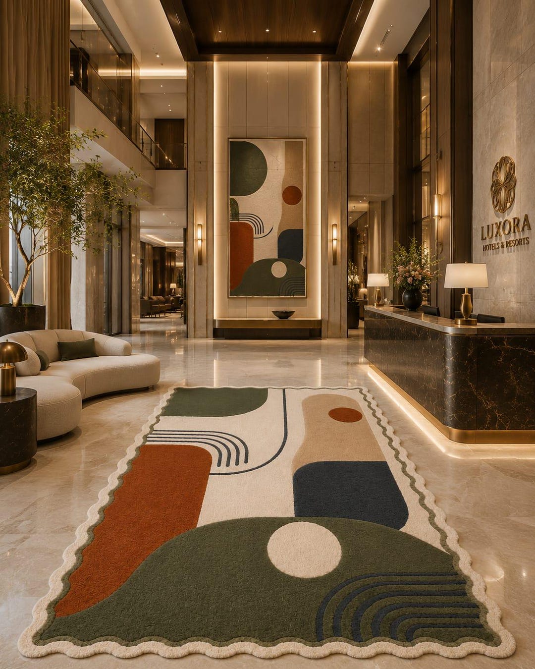Hand Tufted Abstract Area Rug, Modern Wavy Edge Wool Carpet ...