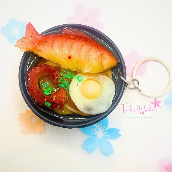 Seafood Egg Noodle Soup Keychain- Miniatures food, Miniatures keychain, Accessories, Gifts, Women, Men, Teens, Soup Miniatures