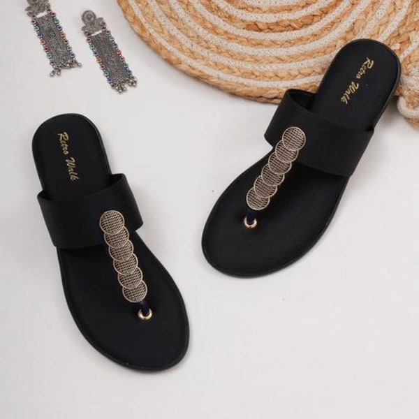 Jaipuri juti provide by Kolhapuri Chappal For Women Flat Leather Women Shoes Summer Ethnic Sandal for Women's girls